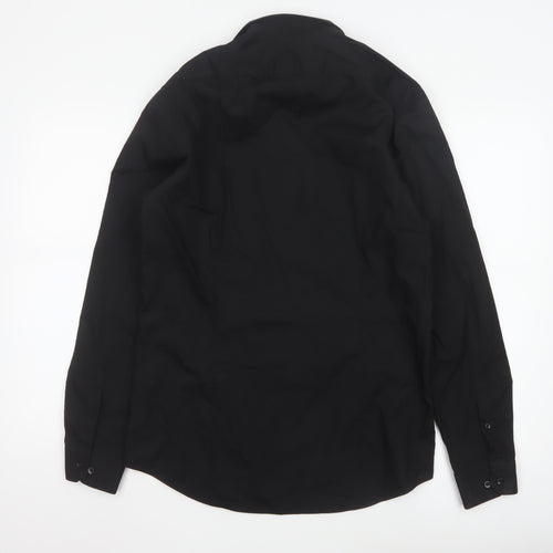 Red Herring Men's Black Slim Fit Long Sleeve Shirt 15in