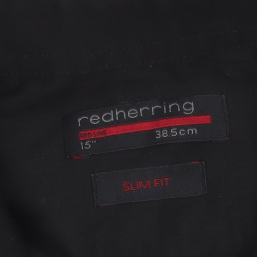 Red Herring Men's Black Slim Fit Long Sleeve Shirt 15in