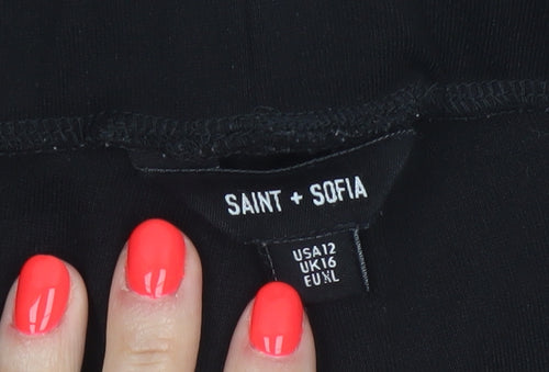 Saint + Sofia Women's Black Stretch Trousers Size 16 Regular Fit