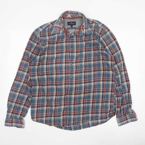 Marks and Spencer Blue Harbour Men's Multicoloured Plaid Cotton Button-Up Shirt M