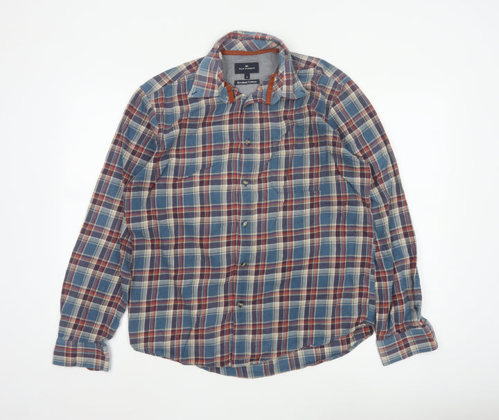 Marks and Spencer Blue Harbour Men's Multicoloured Plaid Cotton Button-Up Shirt M