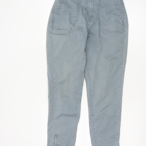 Marks and Spencer Womens Grey Regular Cotton Blend Ankle Zip Trousers Size 10