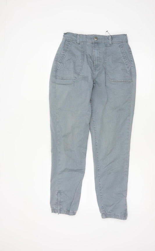 Marks and Spencer Womens Grey Regular Cotton Blend Ankle Zip Trousers Size 10
