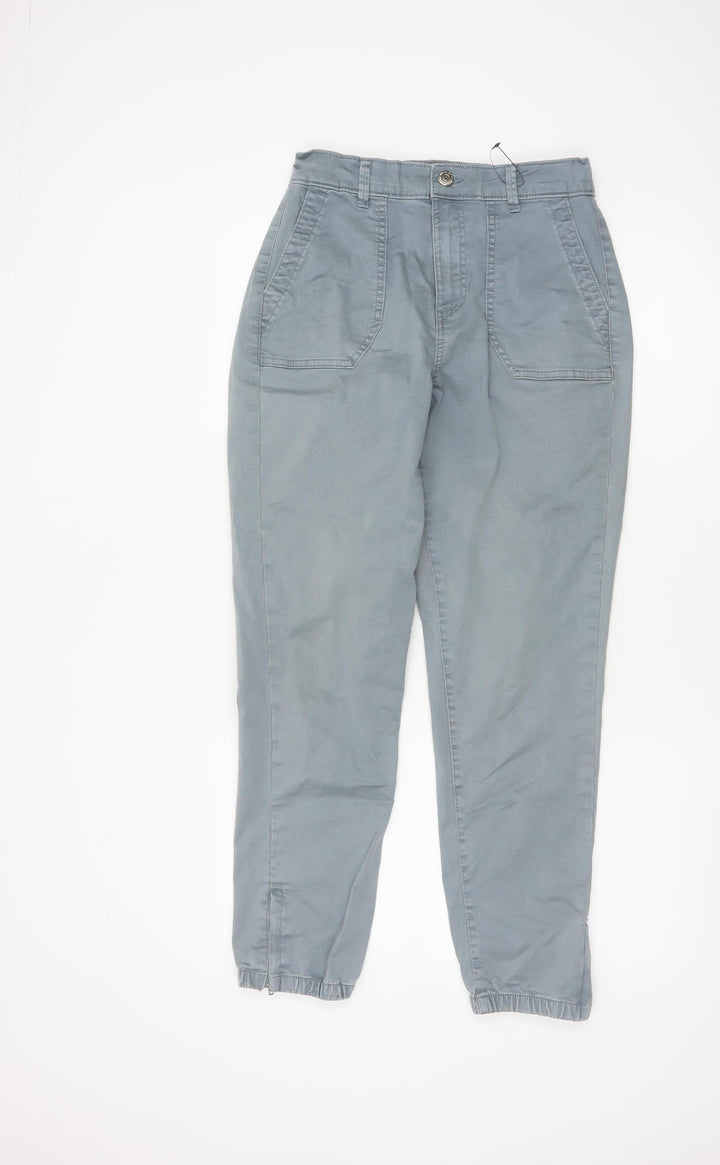 Marks and Spencer Womens Grey Regular Cotton Blend Ankle Zip Trousers Size 10