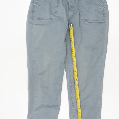 Marks and Spencer Womens Grey Regular Cotton Blend Ankle Zip Trousers Size 10