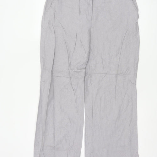 M&Co Women Grey Linen Viscose Wide-Leg Trousers Size M