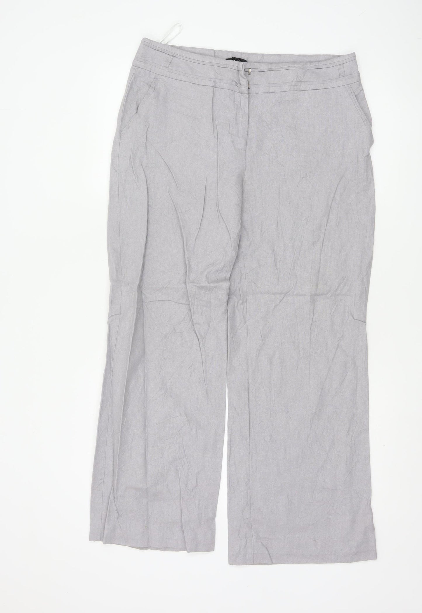 M&Co Women Grey Linen Viscose Wide-Leg Trousers Size M