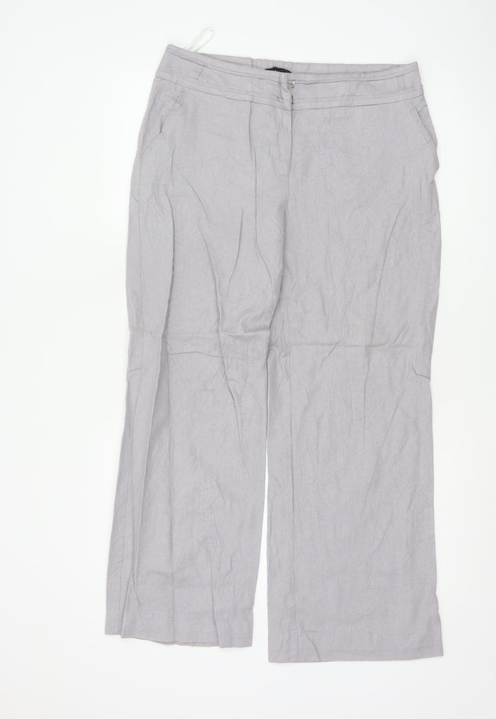 M&Co Women Grey Linen Viscose Wide-Leg Trousers Size M