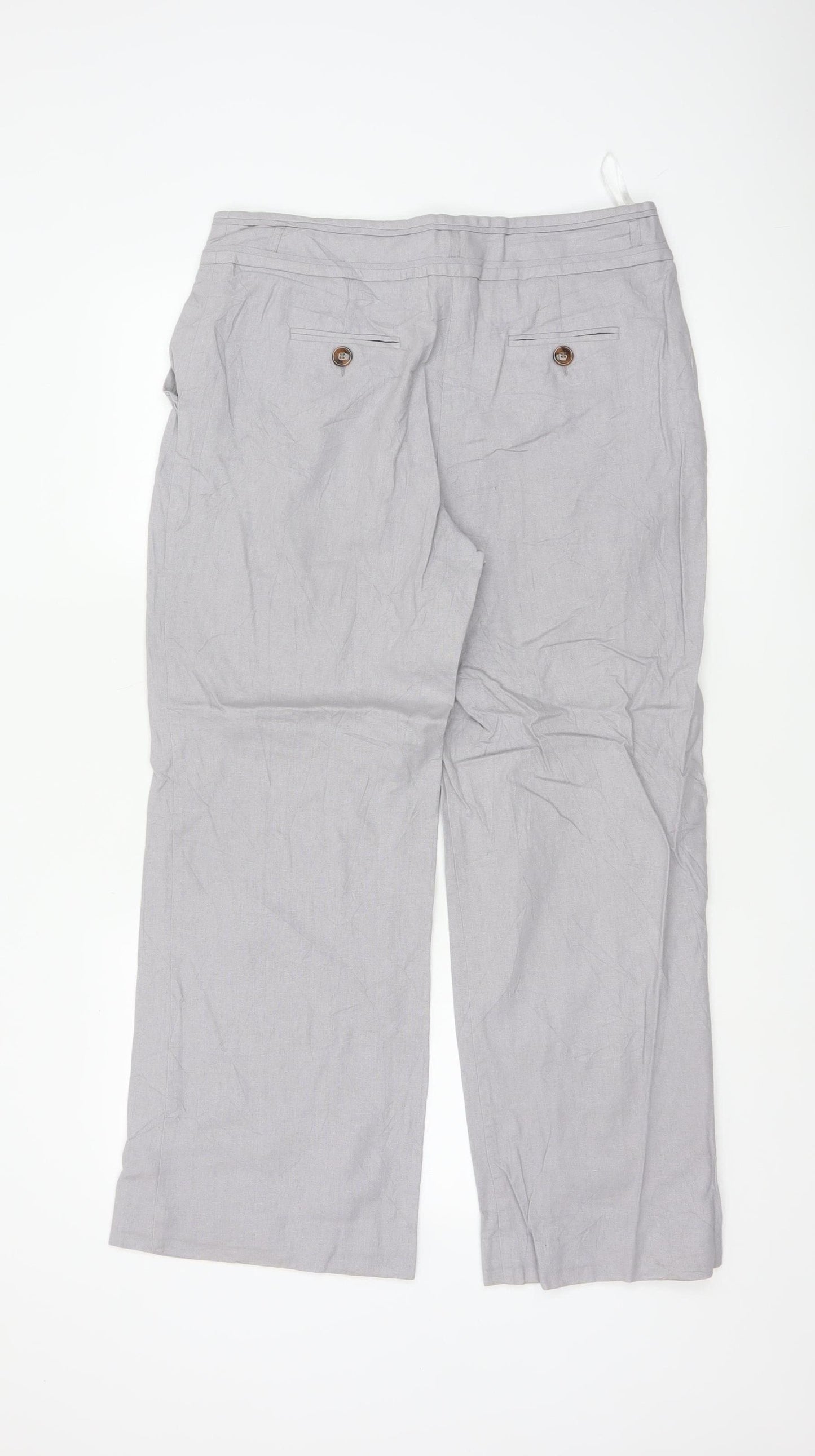 M&Co Women Grey Linen Viscose Wide-Leg Trousers Size M