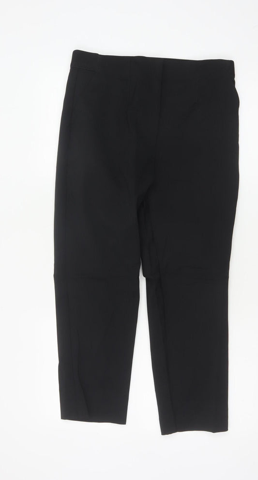 Marks and Spencer Women Black Size 12 Short Stretch Cotton Trousers