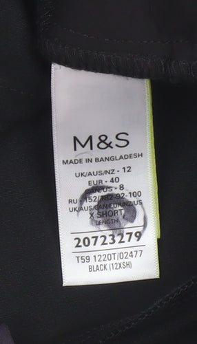 Marks and Spencer Women Black Size 12 Short Stretch Cotton Trousers