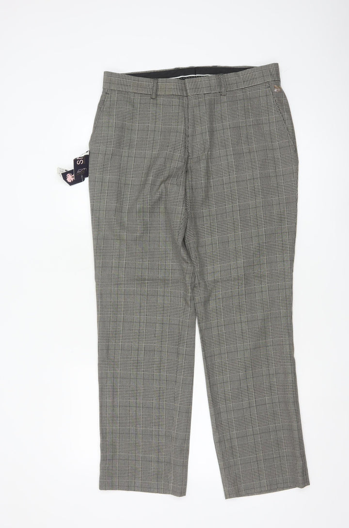 Topman Unisex Grey Check Trousers Size 32S Classic Fit