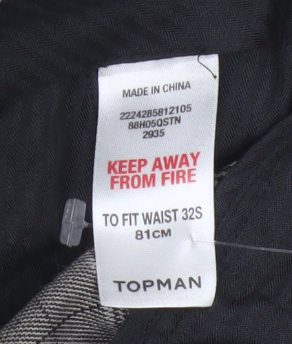 Topman Unisex Grey Check Trousers Size 32S Classic Fit
