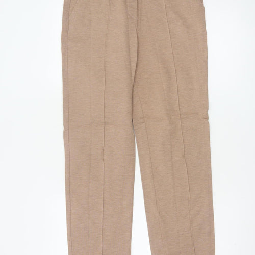 Marks and Spencer Womens Beige Regular Viscose Blend Straight Trousers Size 8