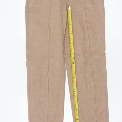 Marks and Spencer Womens Beige Regular Viscose Blend Straight Trousers Size 8