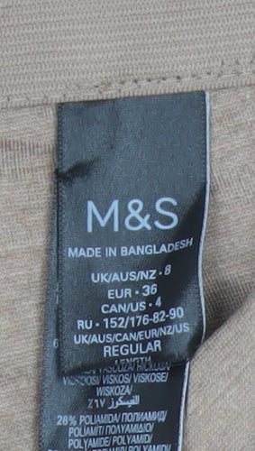 Marks and Spencer Womens Beige Regular Viscose Blend Straight Trousers Size 8