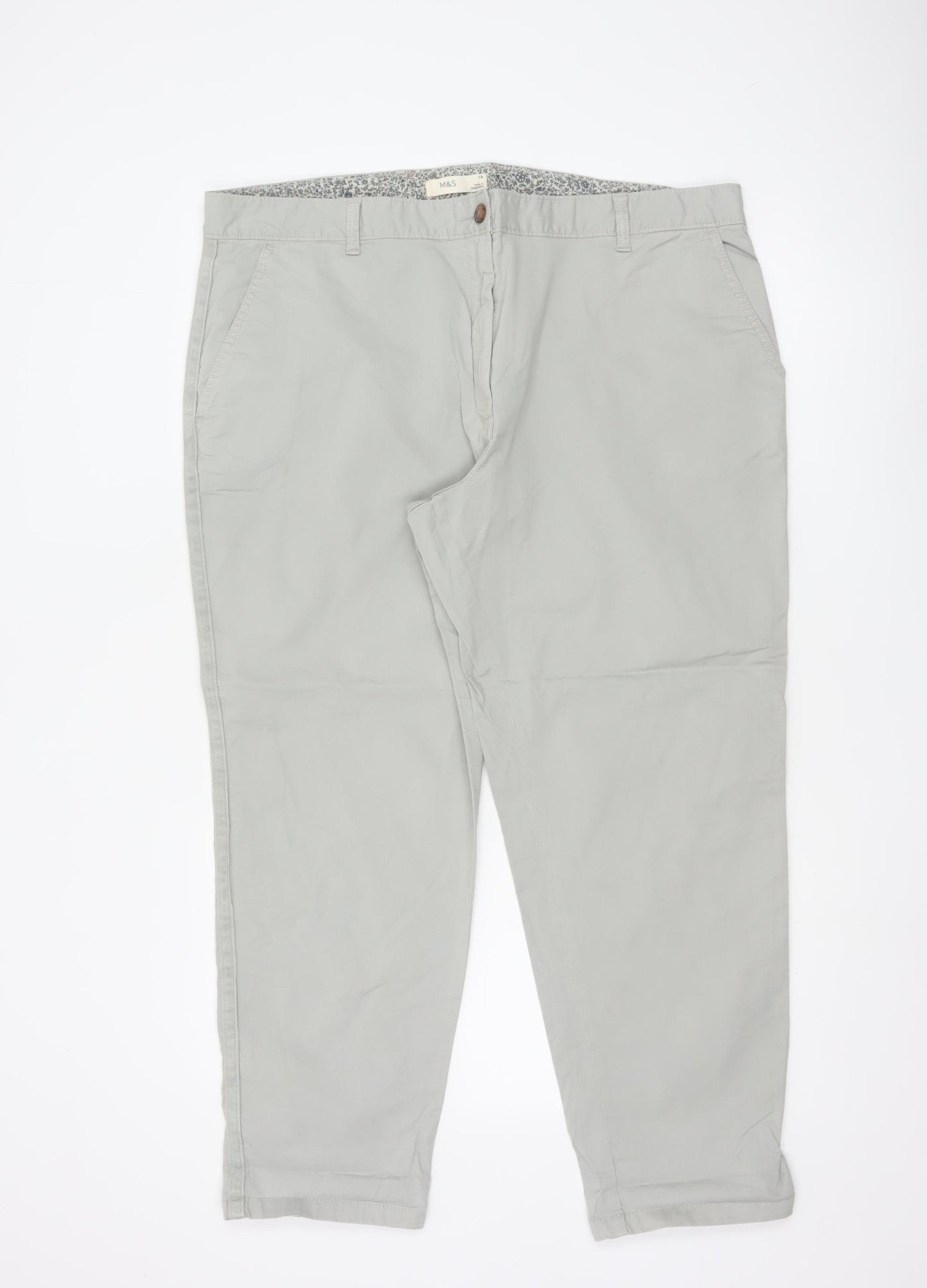 Marks and Spencer Women’s Grey Chino Trousers Size 18 Cotton Blend Casual
