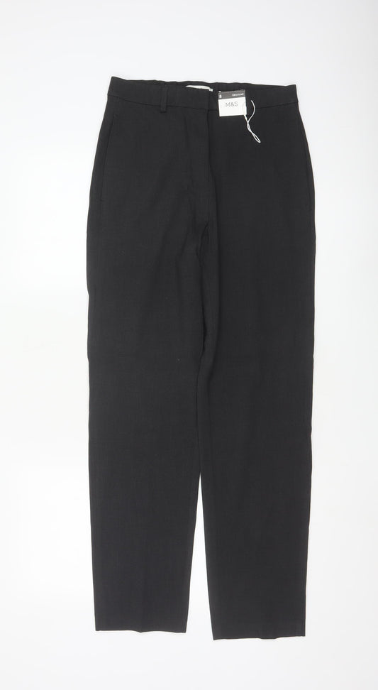 Marks and Spencer Womens Black Size 8 Regular Straight Linen Trousers