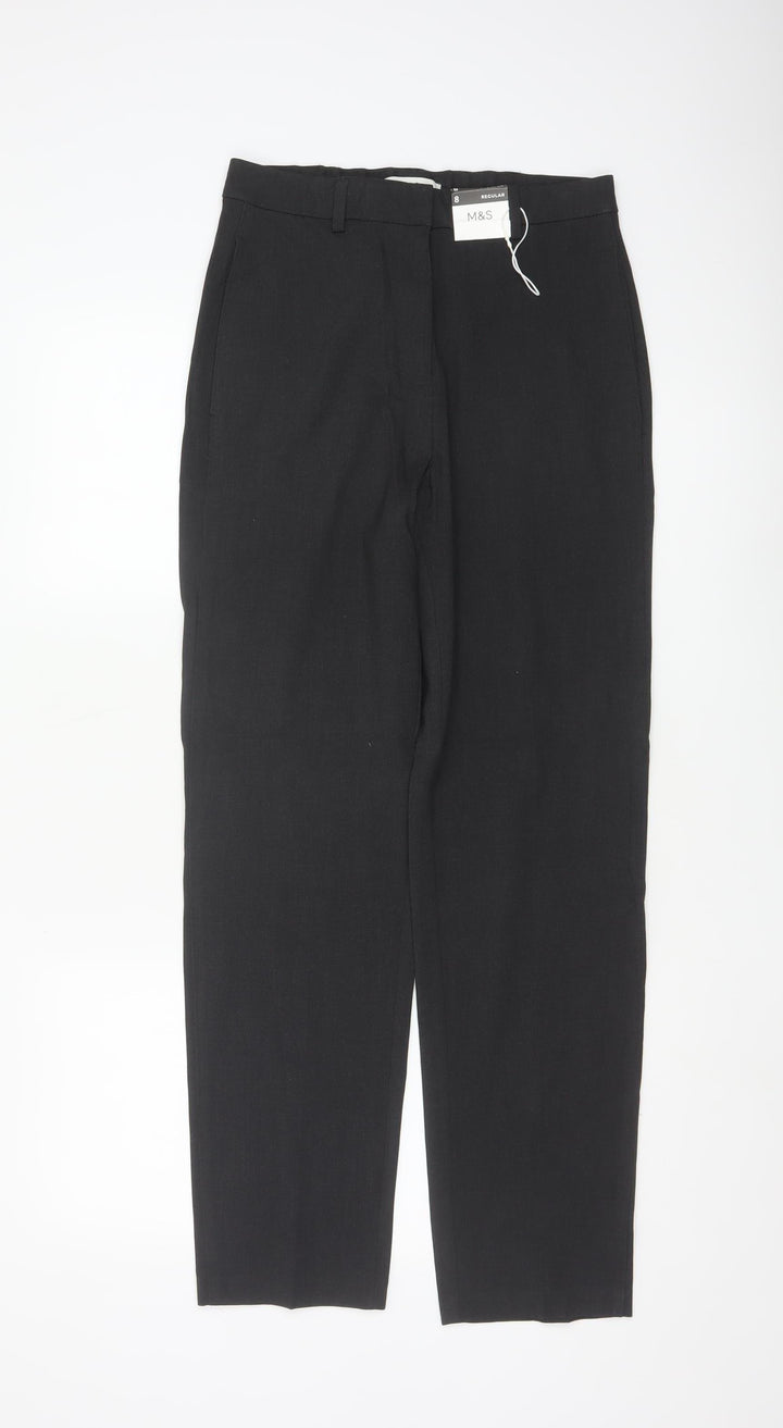 Marks and Spencer Womens Black Size 8 Regular Straight Linen Trousers