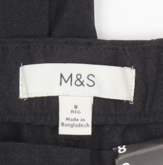 Marks and Spencer Womens Black Size 8 Regular Straight Linen Trousers