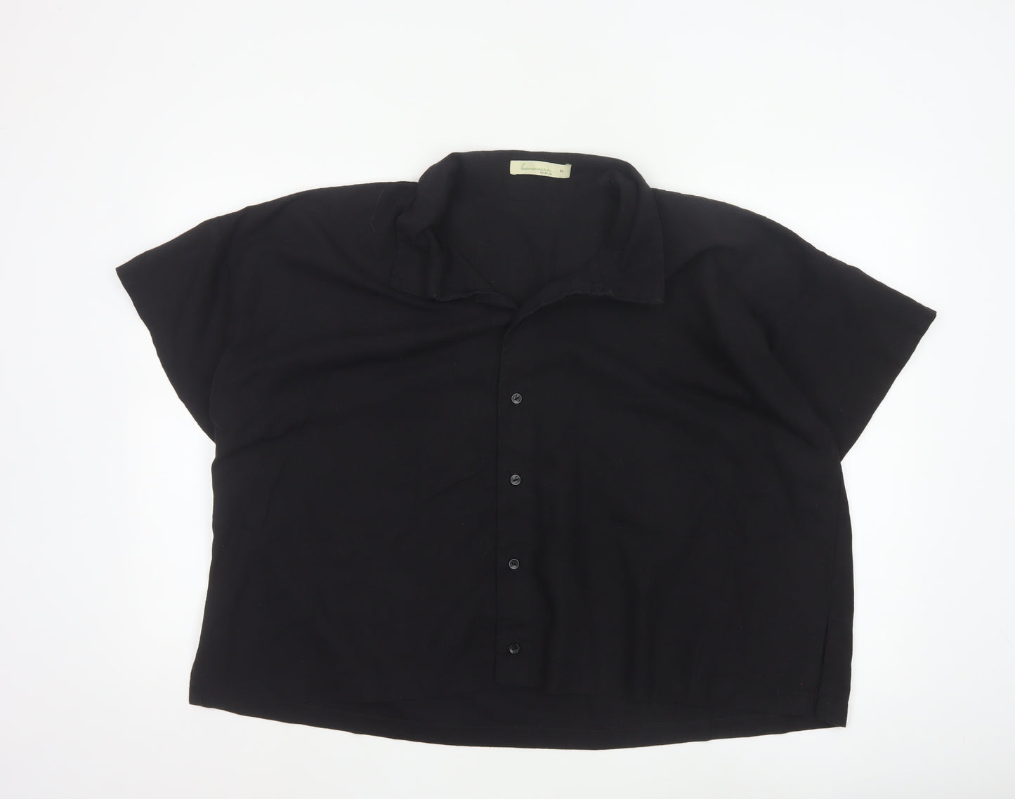 Bananeira Da Silva Womens Black Cotton Collared Button-Up Shirt M