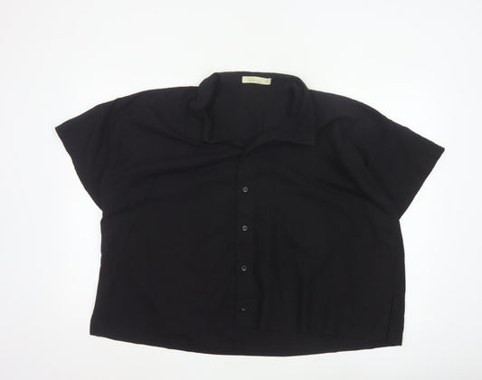Bananeira Da Silva Womens Black Cotton Collared Button-Up Shirt M