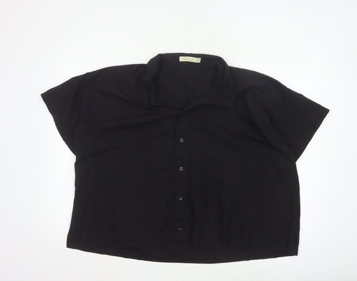 Bananeira Da Silva Womens Black Cotton Collared Button-Up Shirt M