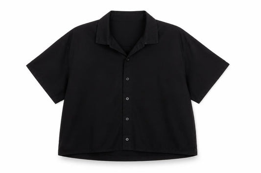 Front view of Bananeira Da Silva women’s black cotton collared button-up shirt m