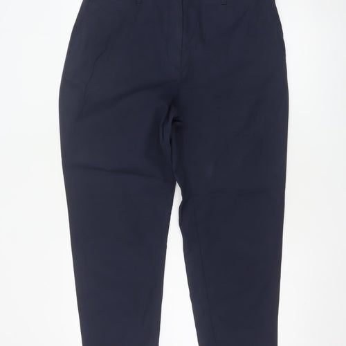 Marks and Spencer Women's Navy Blue Cotton Blend Ankle Trousers Size 14 Short