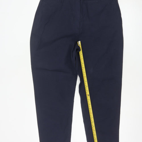 Marks and Spencer Women's Navy Blue Cotton Blend Ankle Trousers Size 14 Short