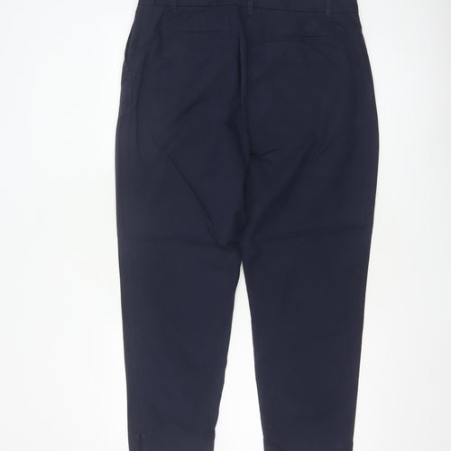 Marks and Spencer Women's Navy Blue Cotton Blend Ankle Trousers Size 14 Short