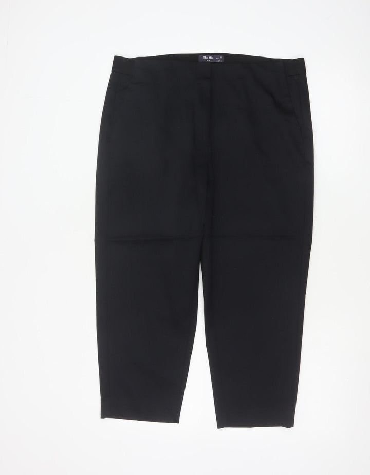 Marks and Spencer Womens Black Size 16 Cropped Cotton Blend Trousers