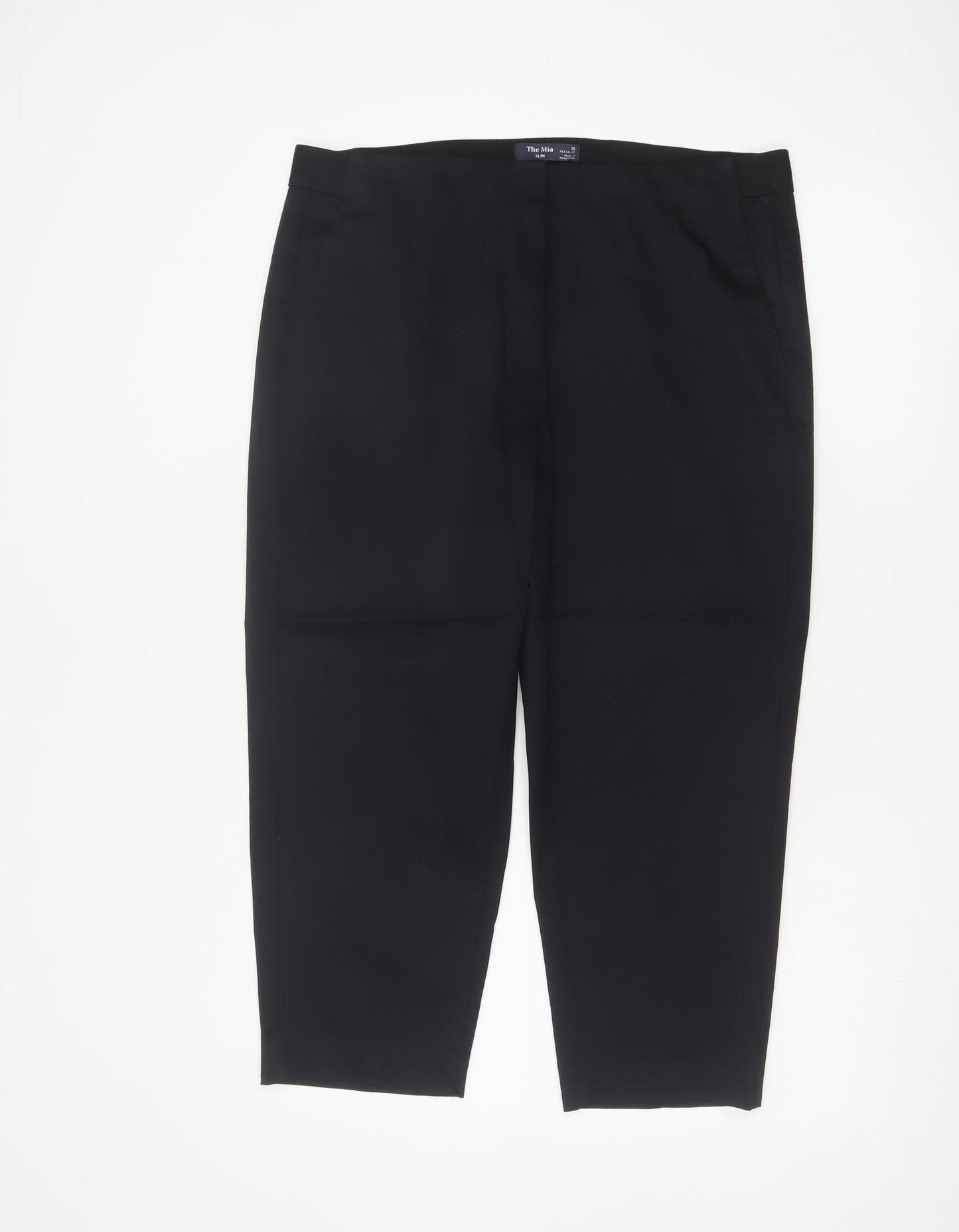 Marks and Spencer Womens Black Size 16 Cropped Cotton Blend Trousers