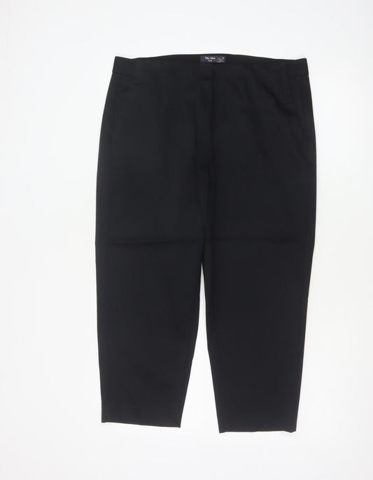 Marks and Spencer Womens Black Size 16 Cropped Cotton Blend Trousers