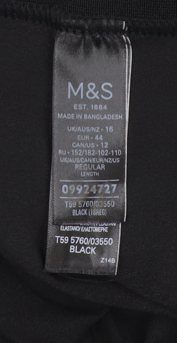 Marks and Spencer Womens Black Size 16 Cropped Cotton Blend Trousers