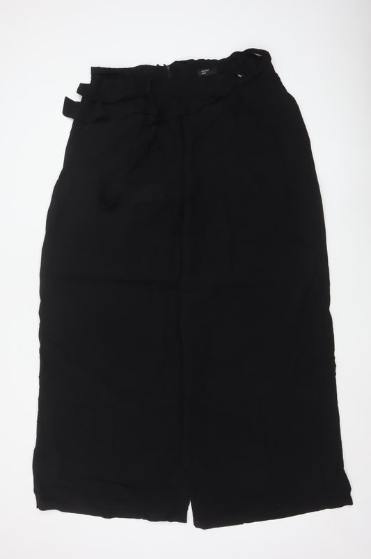 Nobody's Child Women's Black Linen Blend Paperbag Wide Leg Trousers Size 16