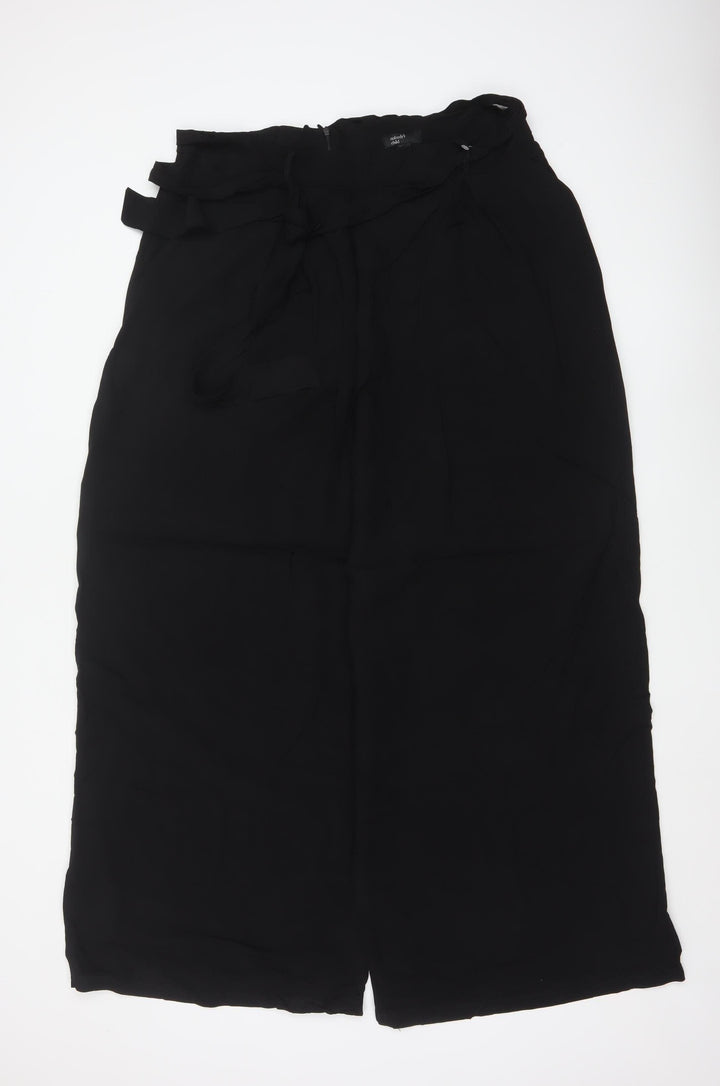 Nobody's Child Women's Black Linen Blend Paperbag Wide Leg Trousers Size 16