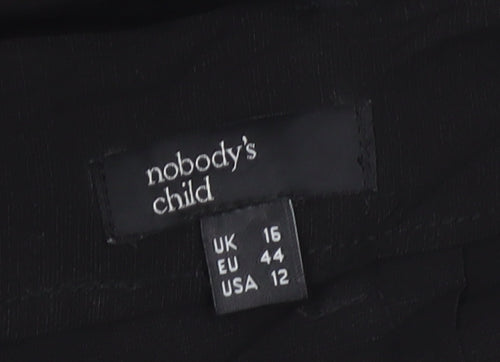 Nobody's Child Women's Black Linen Blend Paperbag Wide Leg Trousers Size 16