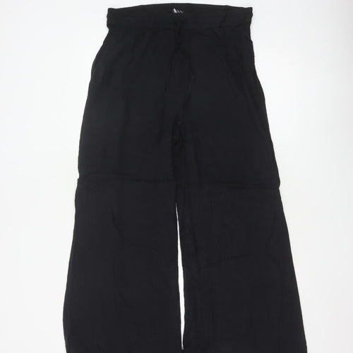 Marks and Spencer Women Black Size 14 Wide-Leg Viscose Trousers