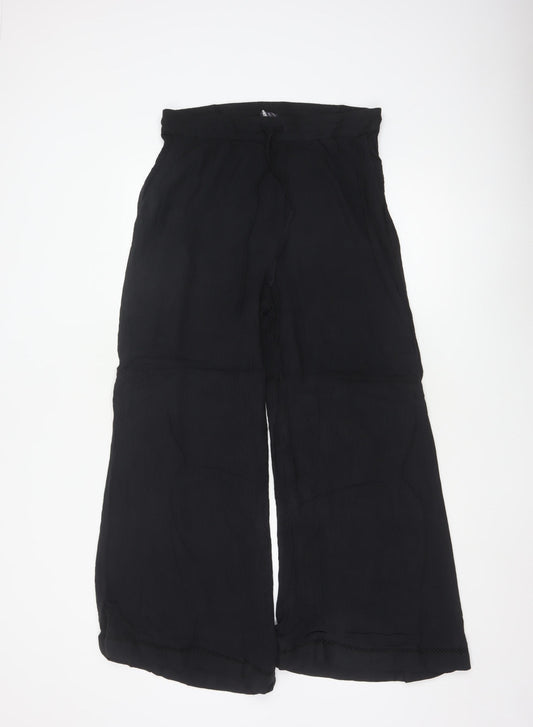 Marks and Spencer Women Black Size 14 Wide-Leg Viscose Trousers