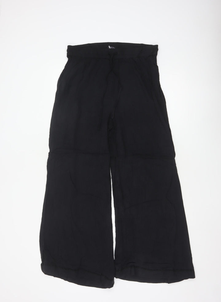 Marks and Spencer Women Black Size 14 Wide-Leg Viscose Trousers