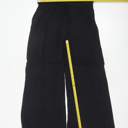 Marks and Spencer Women Black Size 14 Wide-Leg Viscose Trousers
