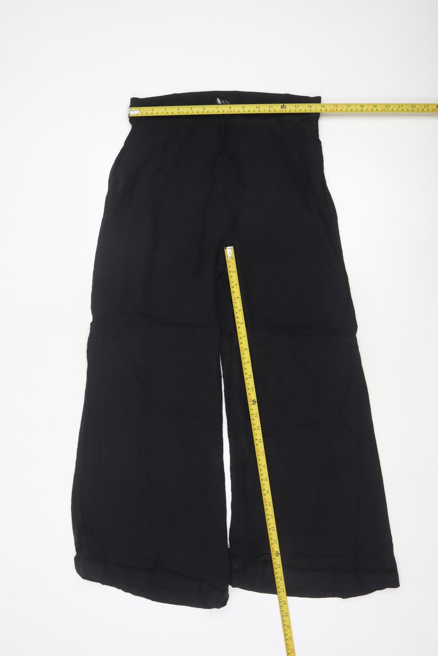 Marks and Spencer Women Black Size 14 Wide-Leg Viscose Trousers