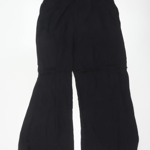 Marks and Spencer Women Black Size 14 Wide-Leg Viscose Trousers