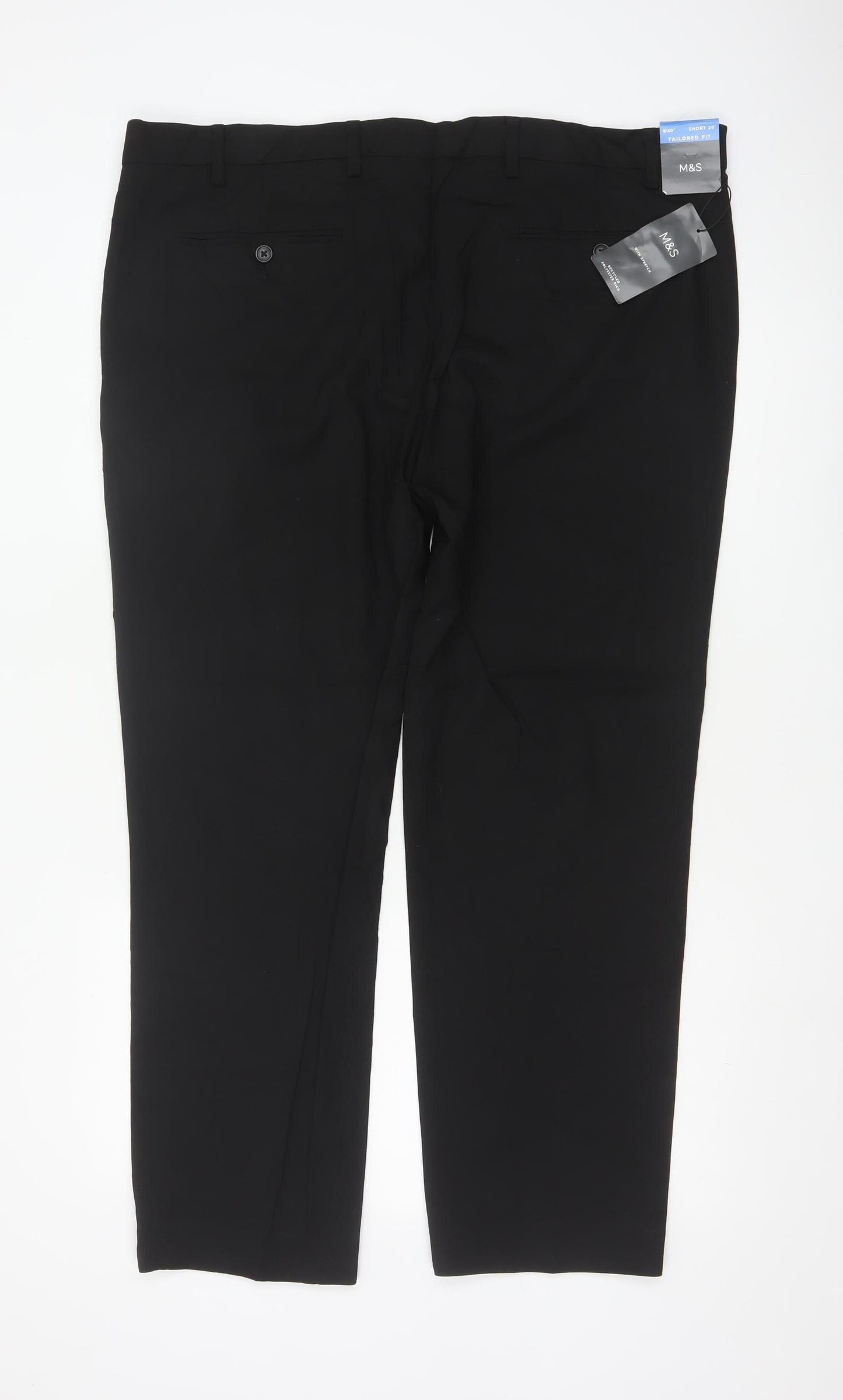 Marks and Spencer Men's Black Tailored Fit Trousers 40W 29L