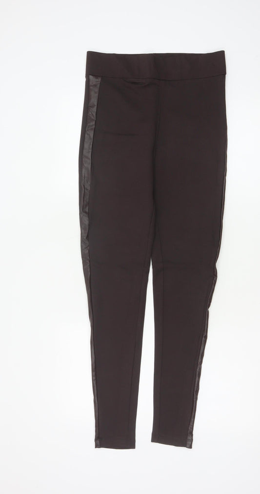 Marks and Spencer Women’s Brown Faux Leather Panel Leggings Size 10 Long