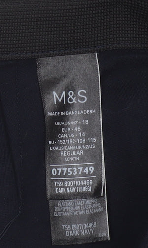 Marks and Spencer Women Dark Navy Trousers Size 18 Regular Viscose Blend