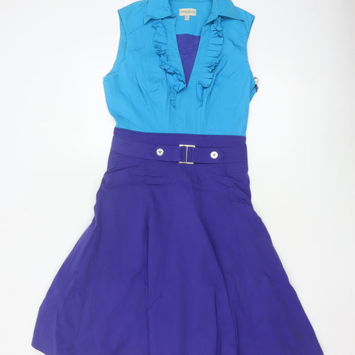 Karen Millen Women Blue Colourblock Fit & Flare Dress Size 10