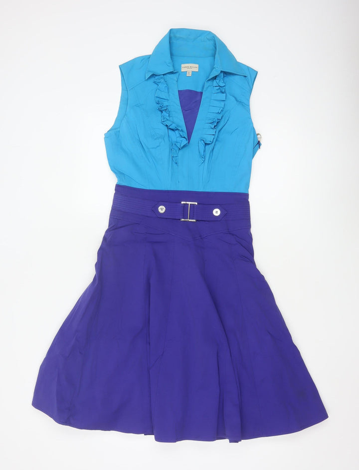 Karen Millen Women Blue Colourblock Fit & Flare Dress Size 10