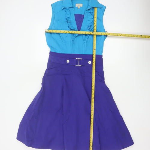Karen Millen Women Blue Colourblock Fit & Flare Dress Size 10